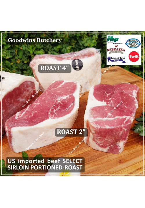 Beef Sirloin America USDA US SELECT (Striploin / New York Strip / Has Luar) brand Swift / IBP / BlueRibbon frozen PORTIONED ROAST MINI 2" 5cm (price/pc 800g)